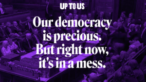 Campaign slogan on purple background
