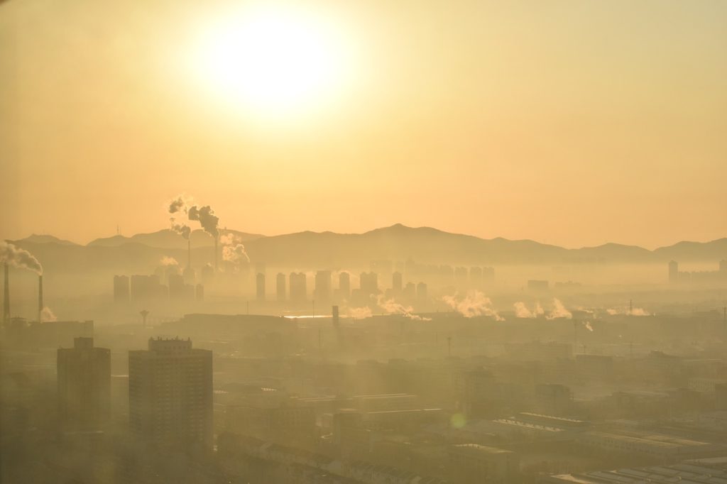 Heavy smog over a city in China